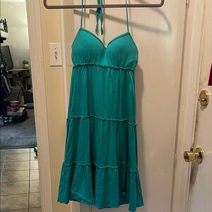 Teal Spaghetti Strap Ties around neck Tiered Sundress